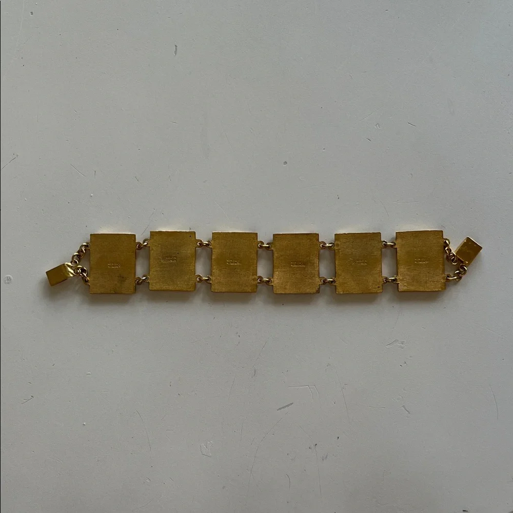 Vintage panel enamel cloisonné turquoise blue gold bracelet - Picture 16 of 17